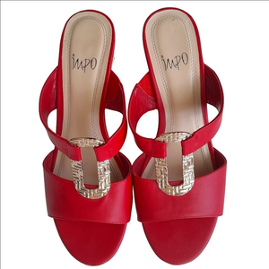 IMPO Red Wedge Slides GOLD Buckle Detail Sz 7 EUC